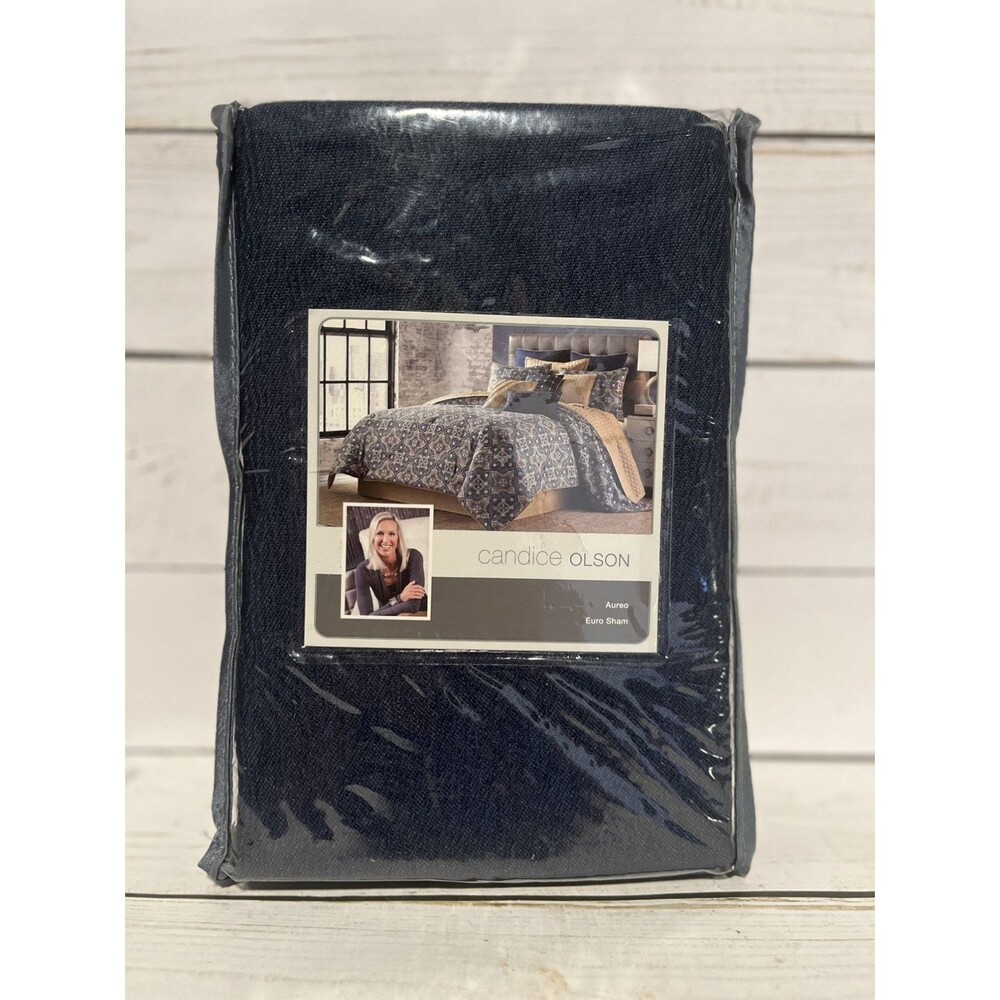 Candice Olson AUREO Euro Sham 26” x 26” Navy Blue Tan Cording Hidden Zipper